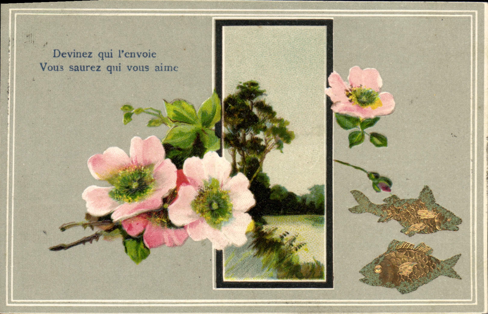 CPA Fantaisie Fleurs Poissons