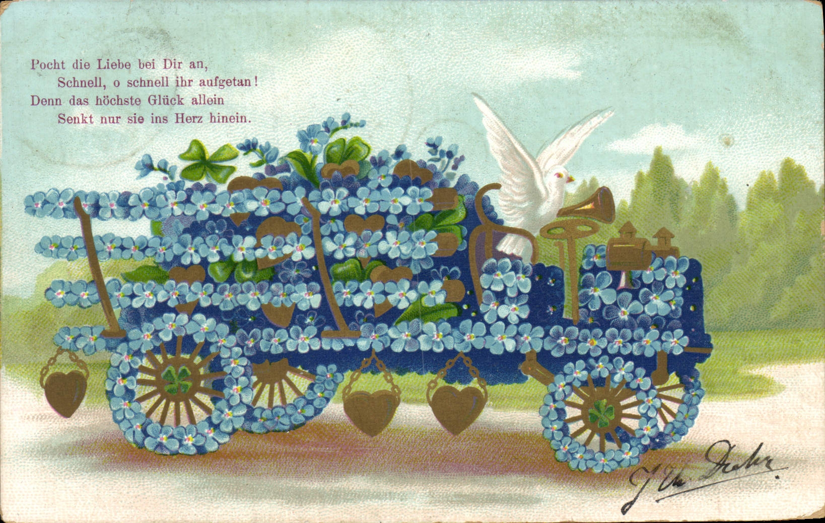 CPA Fantaisie Fleurs Automobile Colombe 