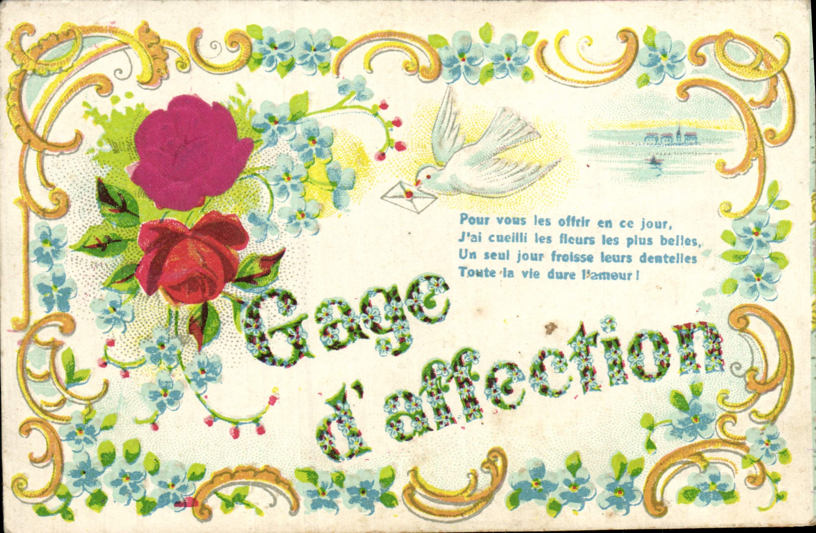 CPA Fantaisie Fleurs Colombe 