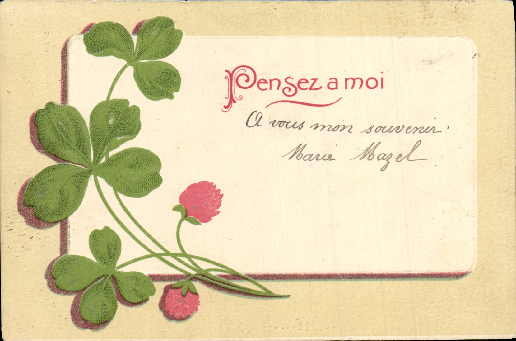 CPA Fantaisie Fleurs Trefles Pensez A Moi
