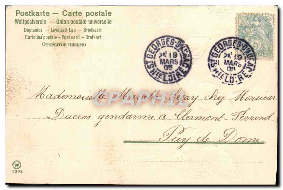 CPA Fantaisie Fleurs Trefles Pensez A Moi — Verso