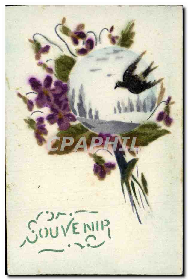 CPA Fantaisie Fleurs Hirondelle Souvenir