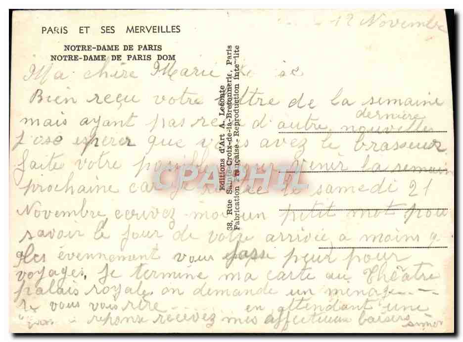 CPM Paris Et Ses Merveilles Notre Dame De Paris  — Rückseite