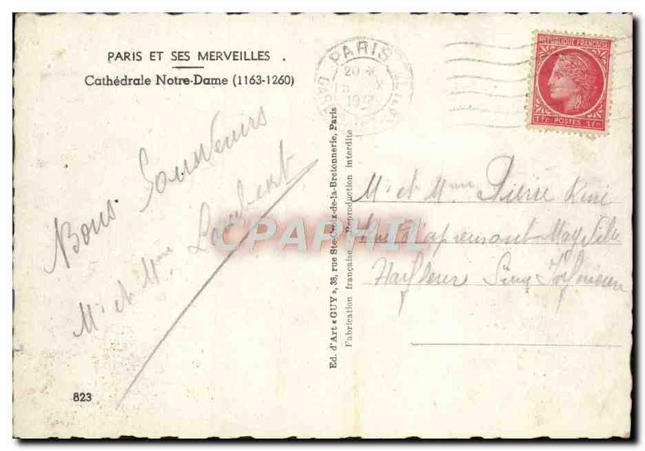 CPM Paris Cathedrale Notre Dame — Verso