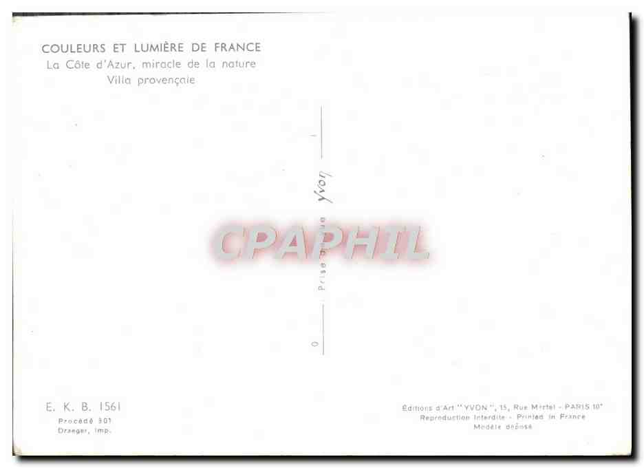Villa provençale — La Côte d'Azur, miracle de la nature — Éditions d'Art YVON, Paris — Rückseite