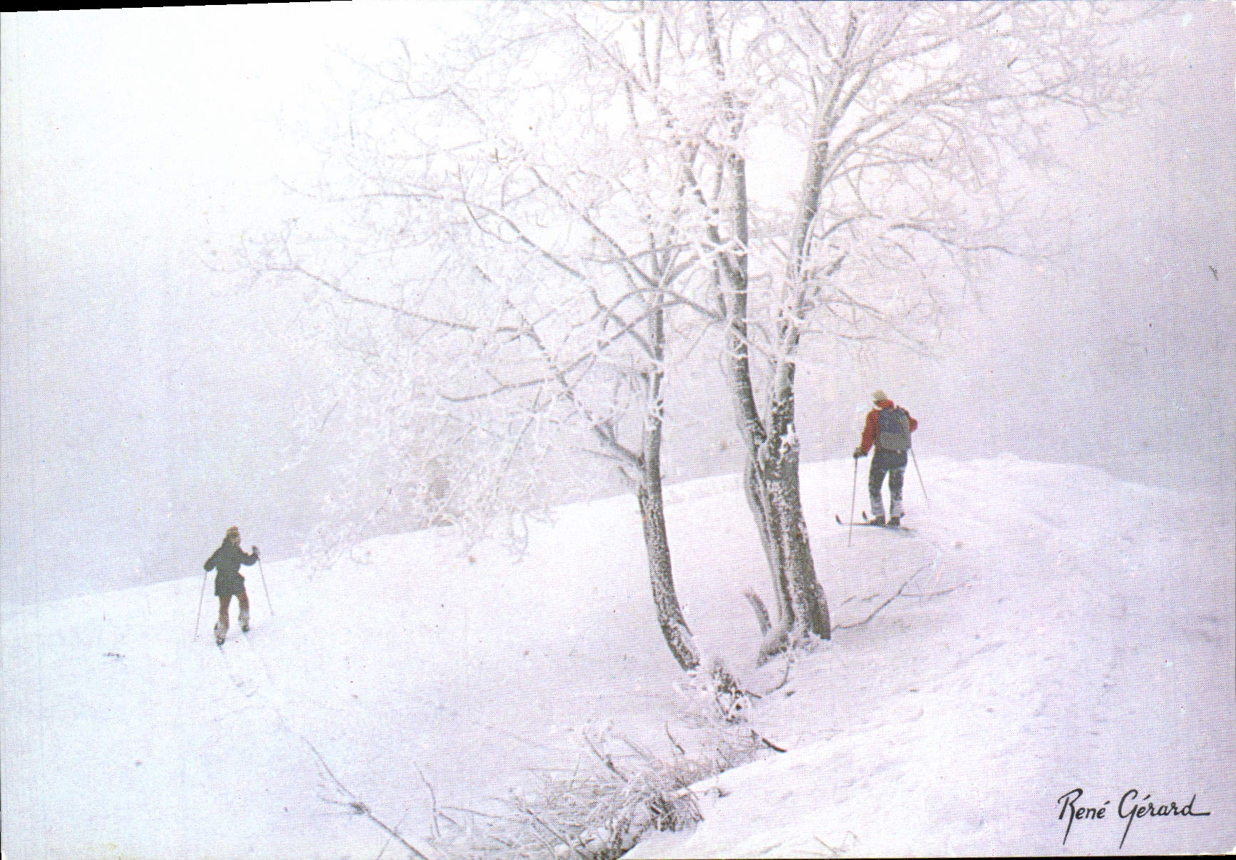 Zwei Skifahrer in einem schneereichen Landschaft — René Gérard — Éditions M.B.L.R.Y. France