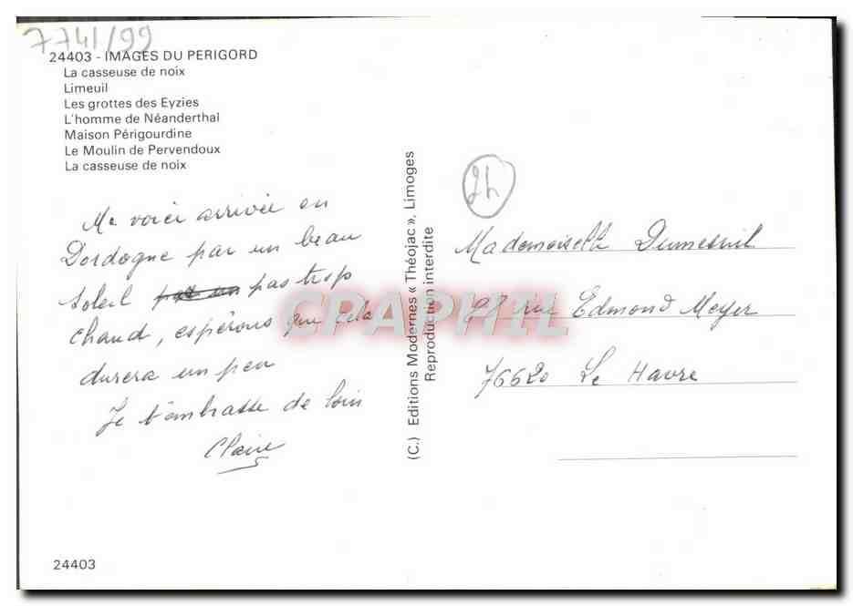 CPM Images Du Perigord la Casseuse de noix Limeuil Eyzies  — Back