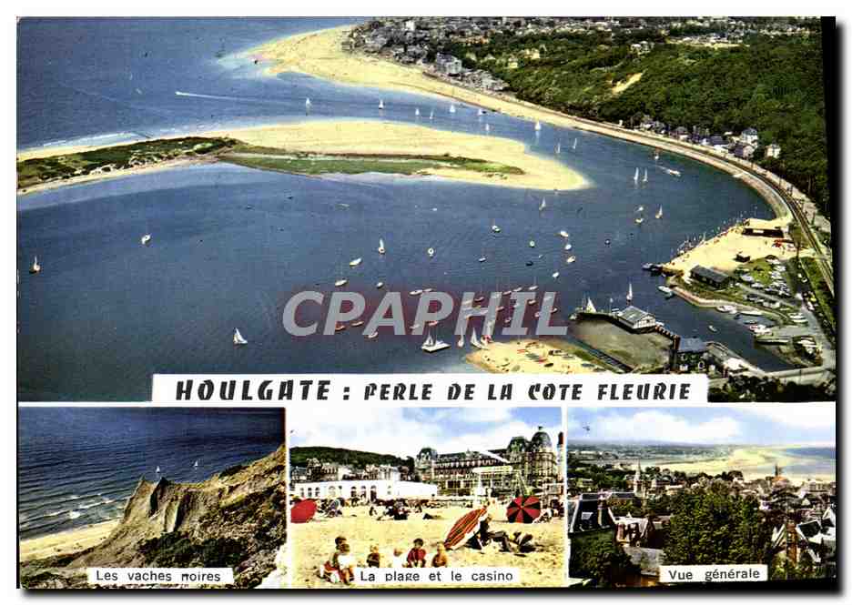 Houlgate : Perle de la Côte Fleurie — Vue générale, les vaches noires, la plage et le casino — Éditeur Artaud, Nantes
