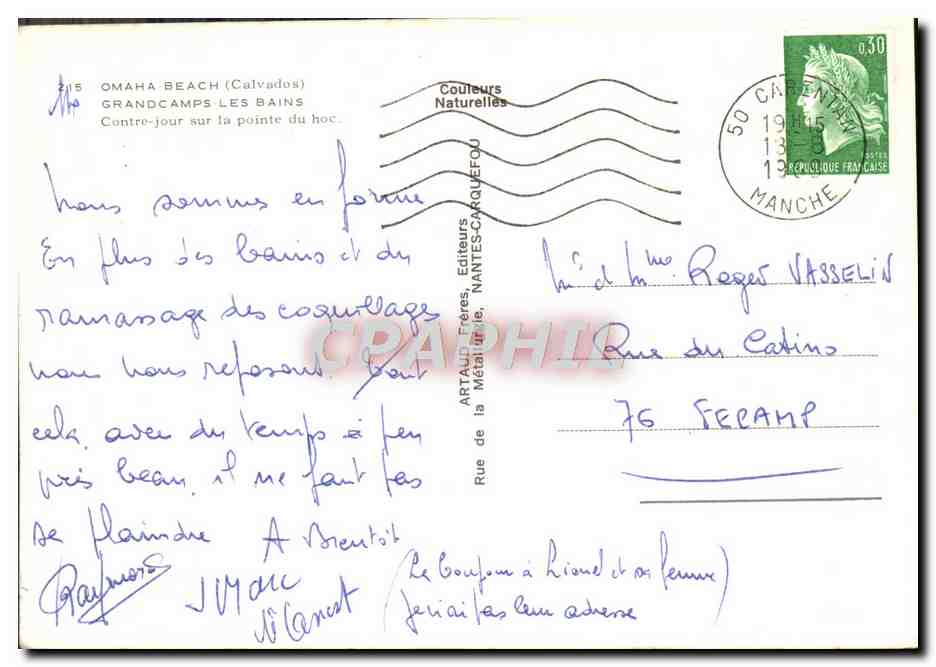 CPM Omaha Beach Grandcamps Les bains Contre jour sur la pointe du hoc Militaria  — Verso