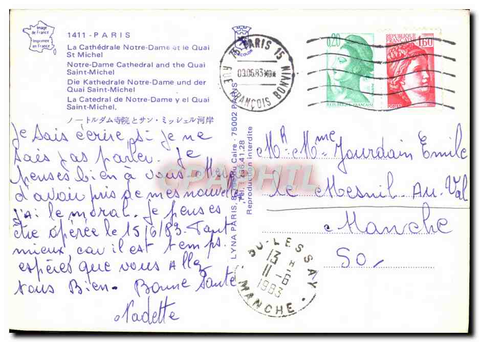 CPM Paris Cathedrale Notre Dame et le quai St Michel — Rückseite