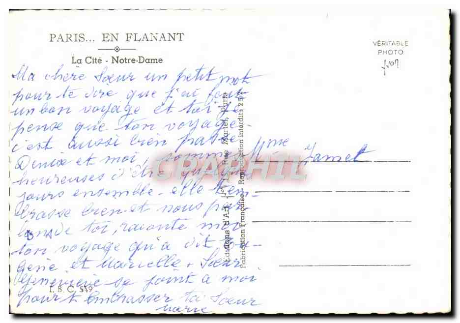 CPM Paris La Cite Cathedrale Notre Dame  — Verso