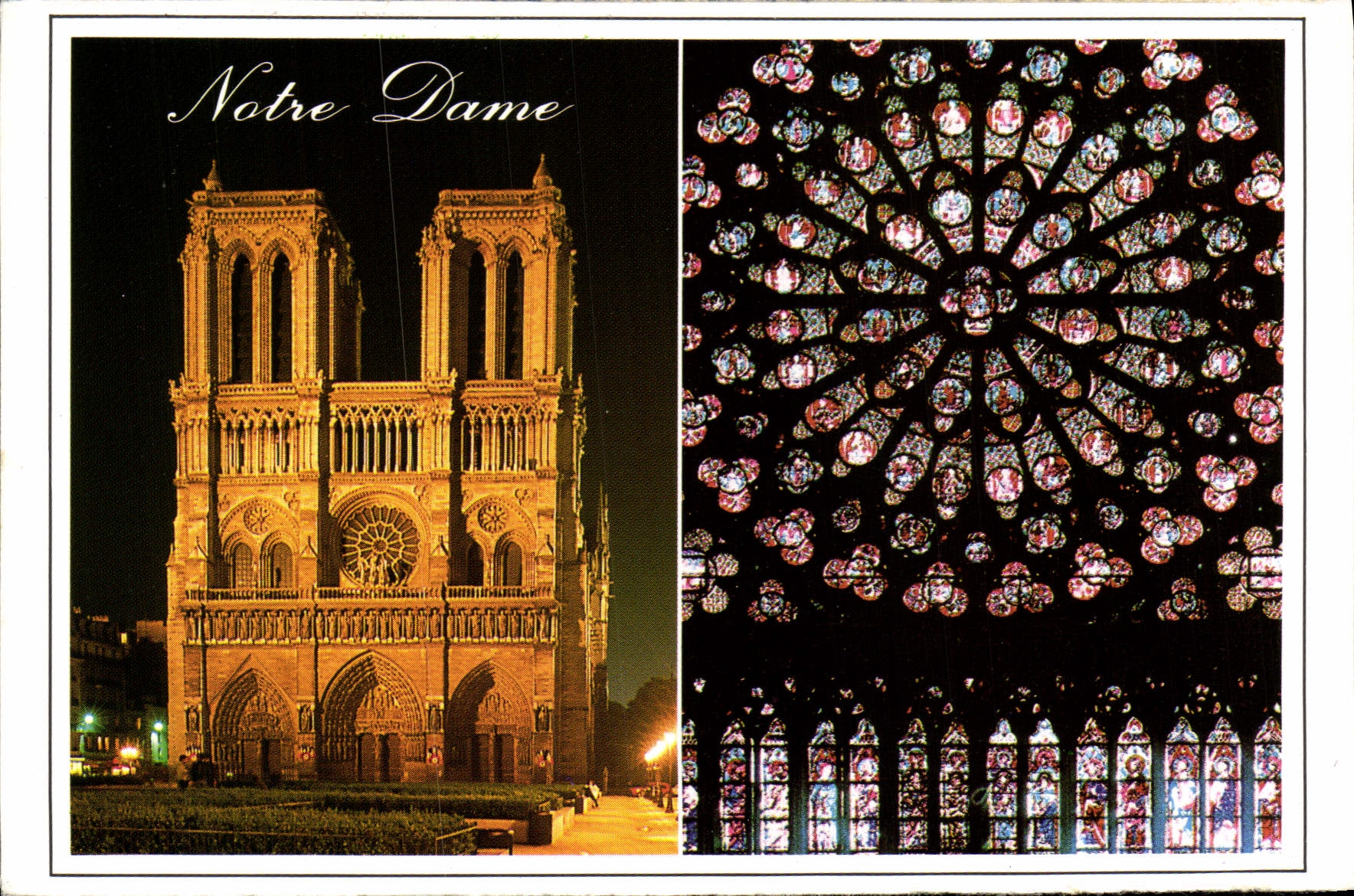 Notre Dame — vue nocturne et rosace sud — Abelle Cartes, n° 1626