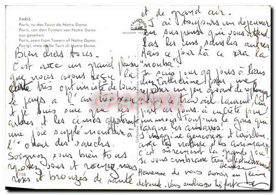 CPM Paris vu des tours de Notre Dame  — Verso