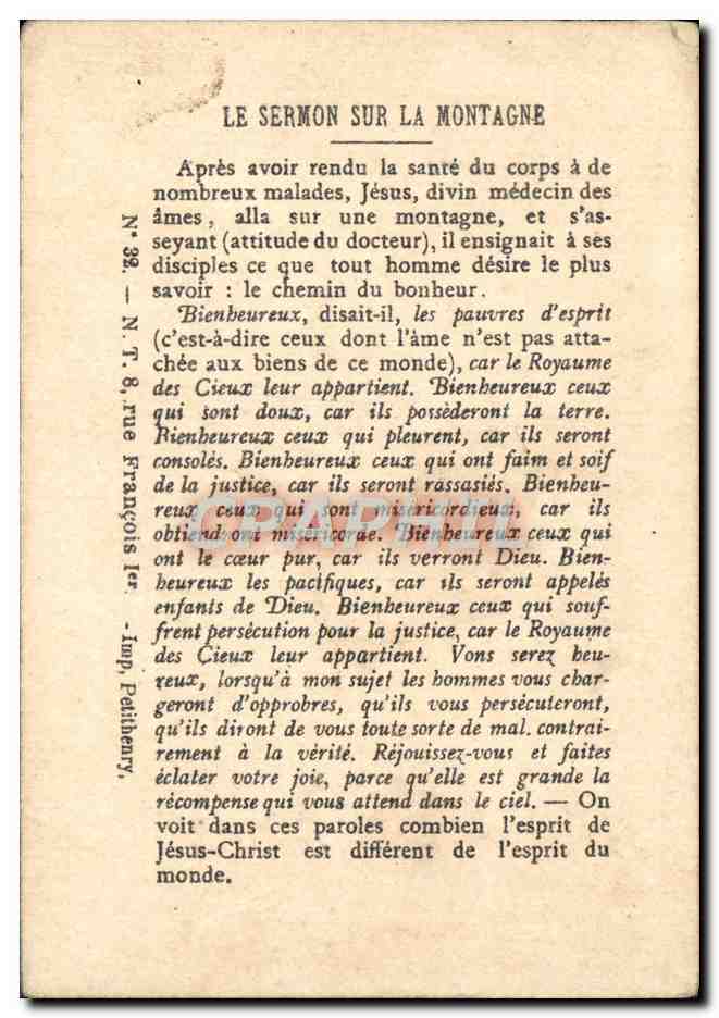 Chromo Chocolat Des Peres Trappistes SErmon sur la montahne Abbaye d'Igny Christ — Rückseite