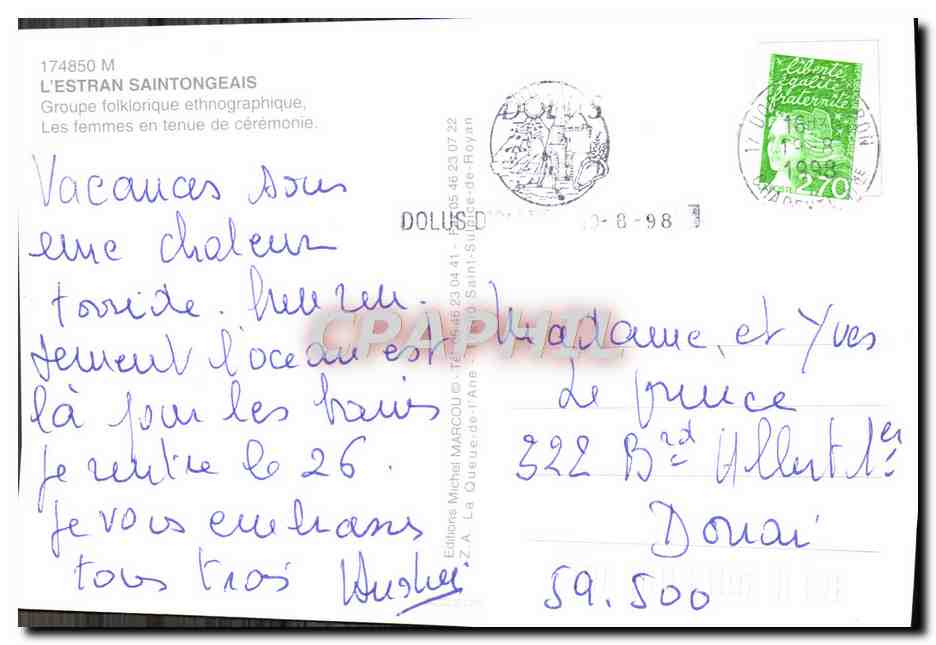CPM L'Estran Saintongeais Groupe folkiorique ethnographique Foklore Femmes Coiffe — Verso