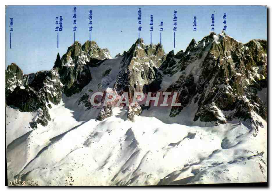 Les Aiguilles de Chamonix — vue panoramique des sommets — CPAPHIL