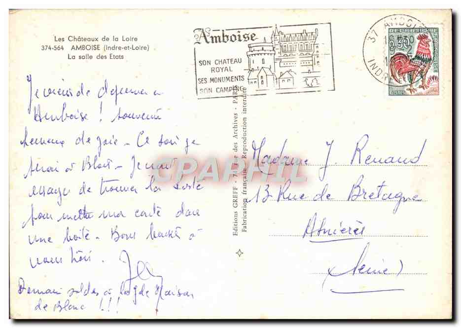 CPM Amboise La Salle des Etats Chateau — Rückseite