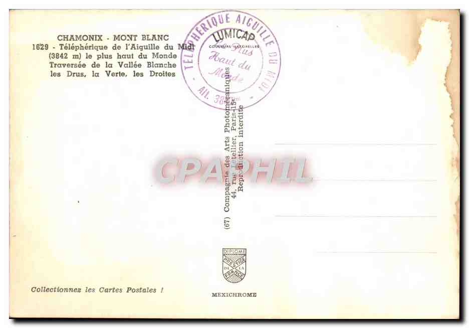 Chamonix - Mont Blanc — Téléphérique de l'Aiguille du Midi (3842 m) — Mexichrome — Verso