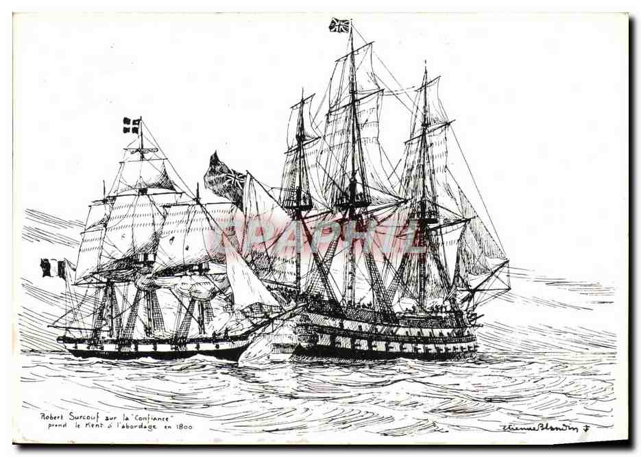 CPM Marines de Saint Malo Surcouf sur la Confiance prend le Kent a l'abordage en 1800