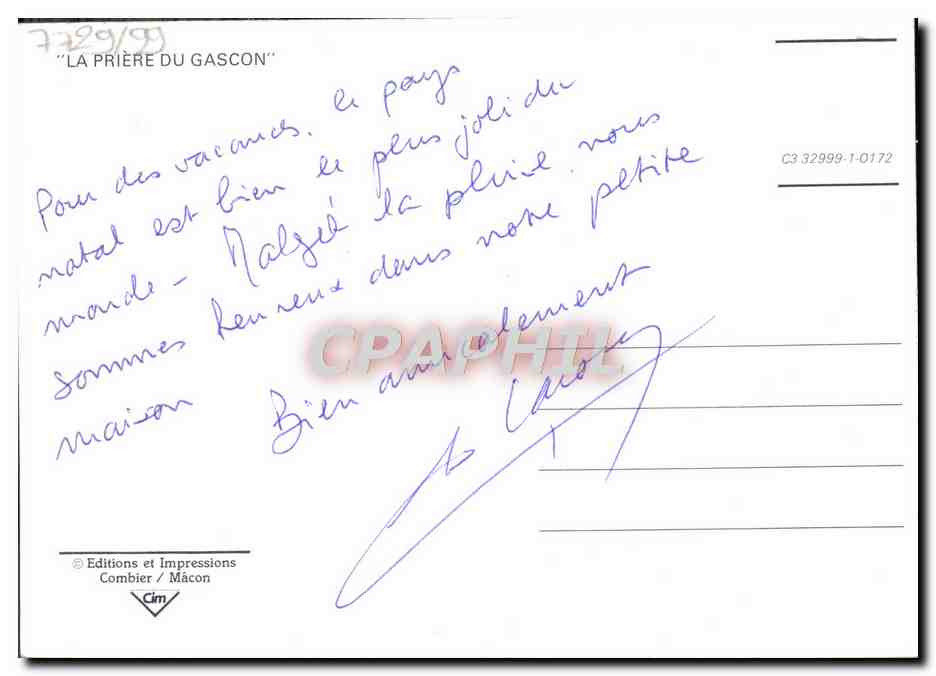 CPM La Priere du Gascon Folklore Alambic Vin — Rückseite