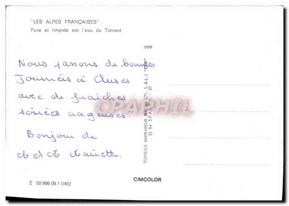 Torrent — Les Alpes Françaises — Combiérier Imprimeur — Verso