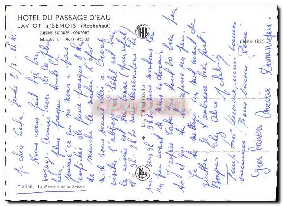 CPM Hotel du Passage D'Eau Laviot sur Semois Frahan — Rückseite