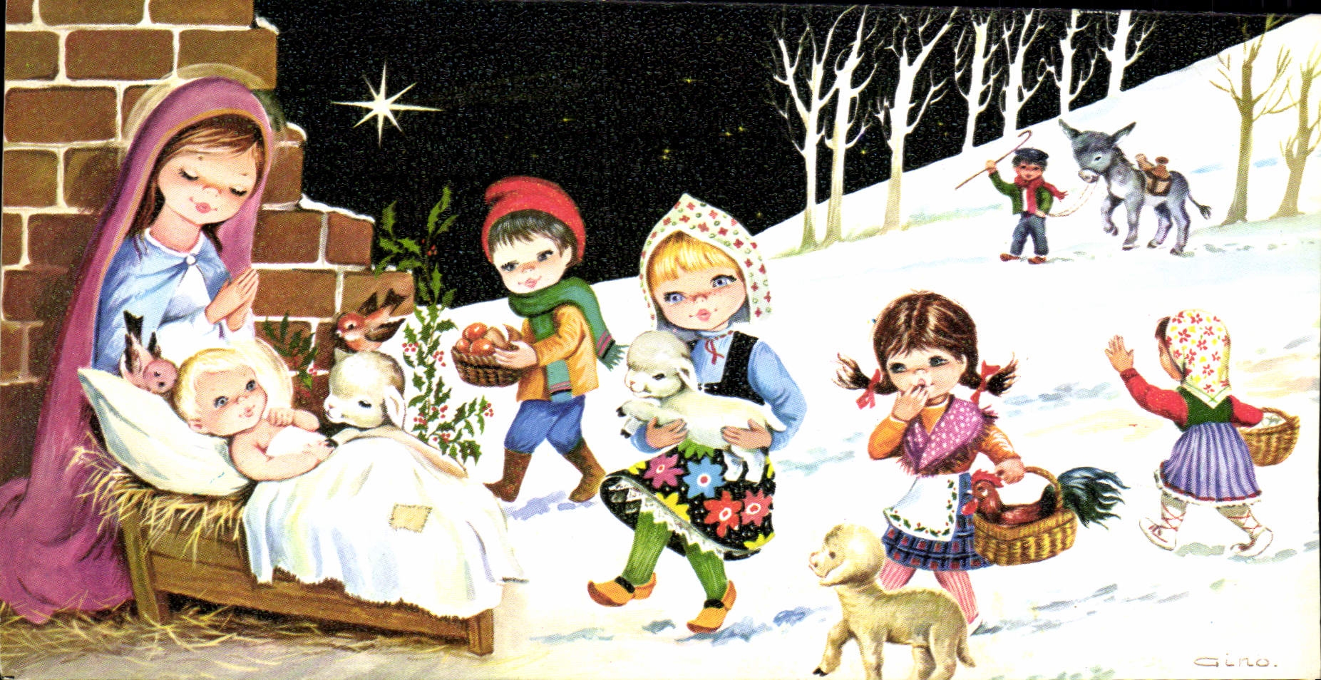 CPM Fantaisie Enfants Agneau Ane 