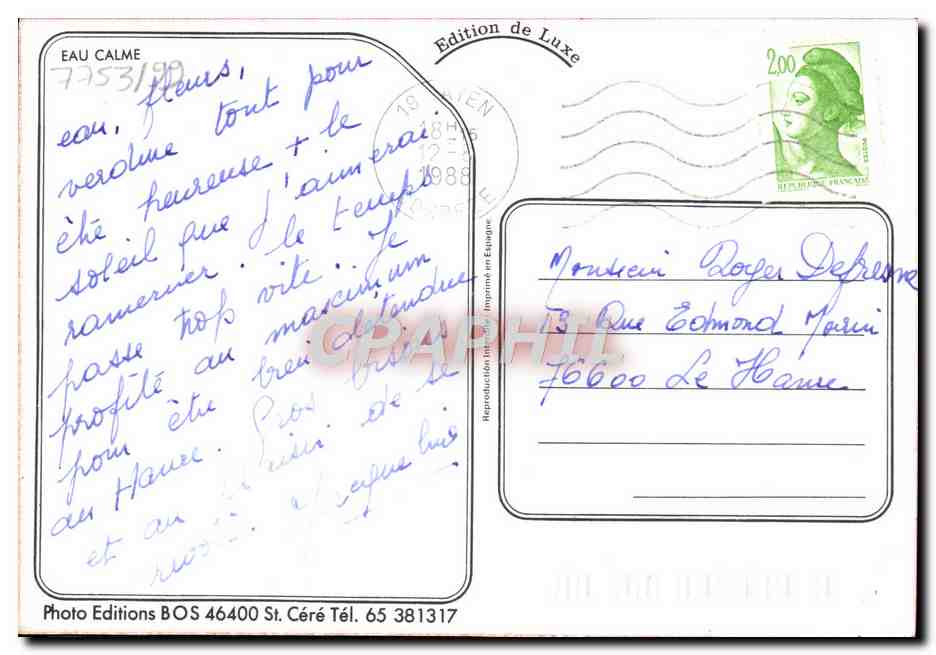 CPM Eau calme — Verso