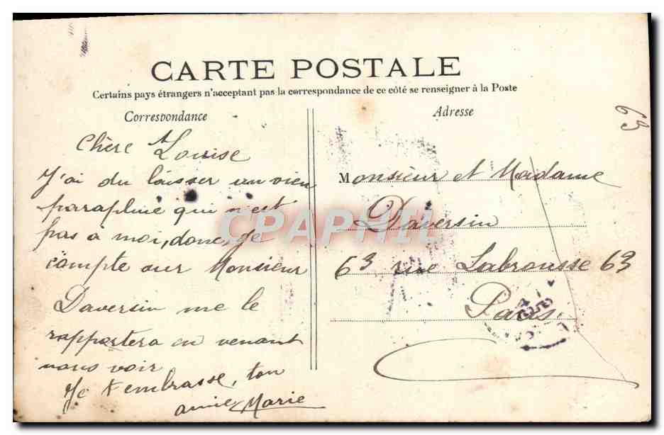 CPA Paris Eglise Notre Dame — Verso