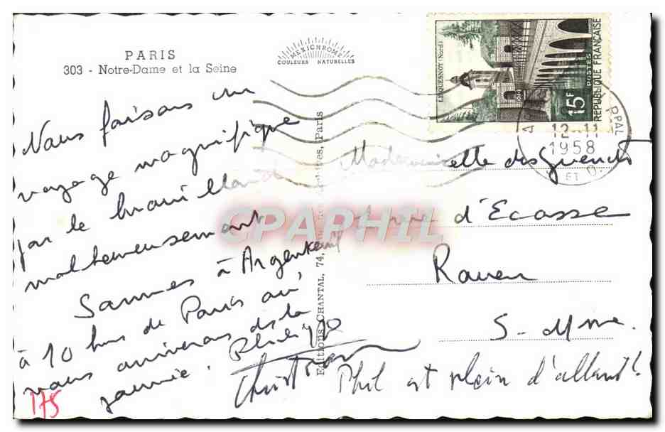 CPM Paris Notre Dame et la Seine — Rückseite