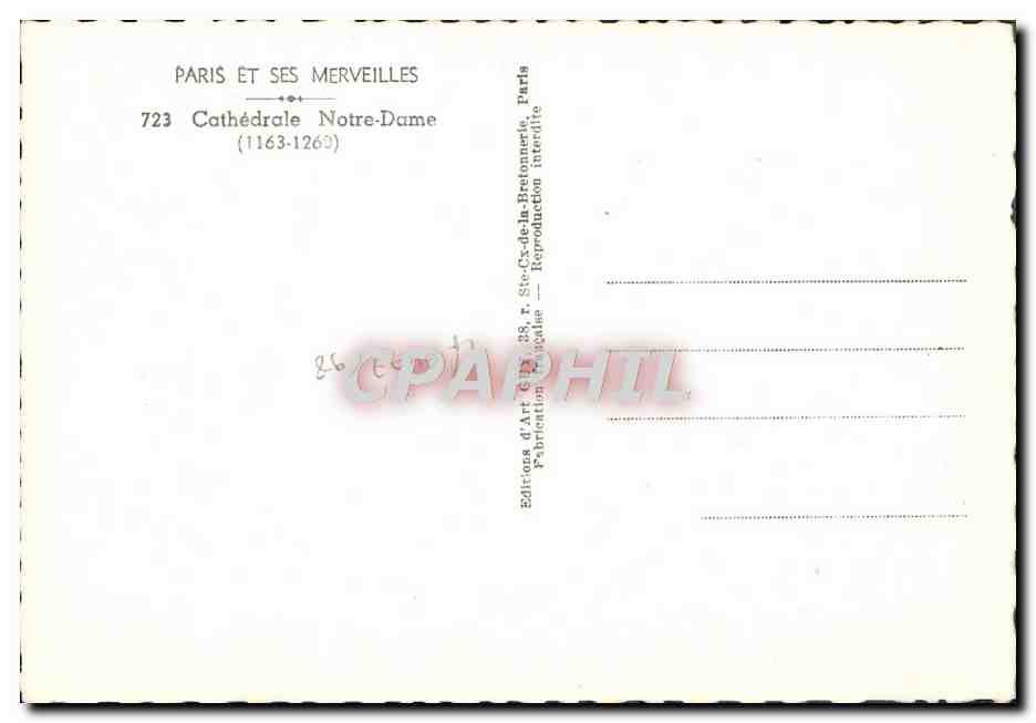 CPM Paris Notre Dame — Verso
