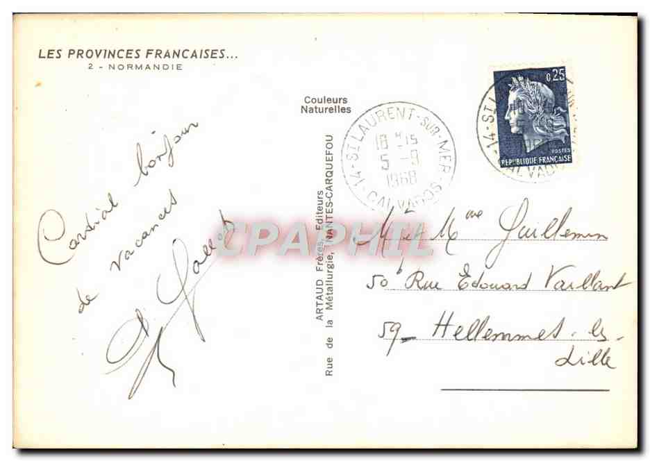 Normandie — Carte postale touristique — Éditeur Artaud Frères, série 2 — Reverso