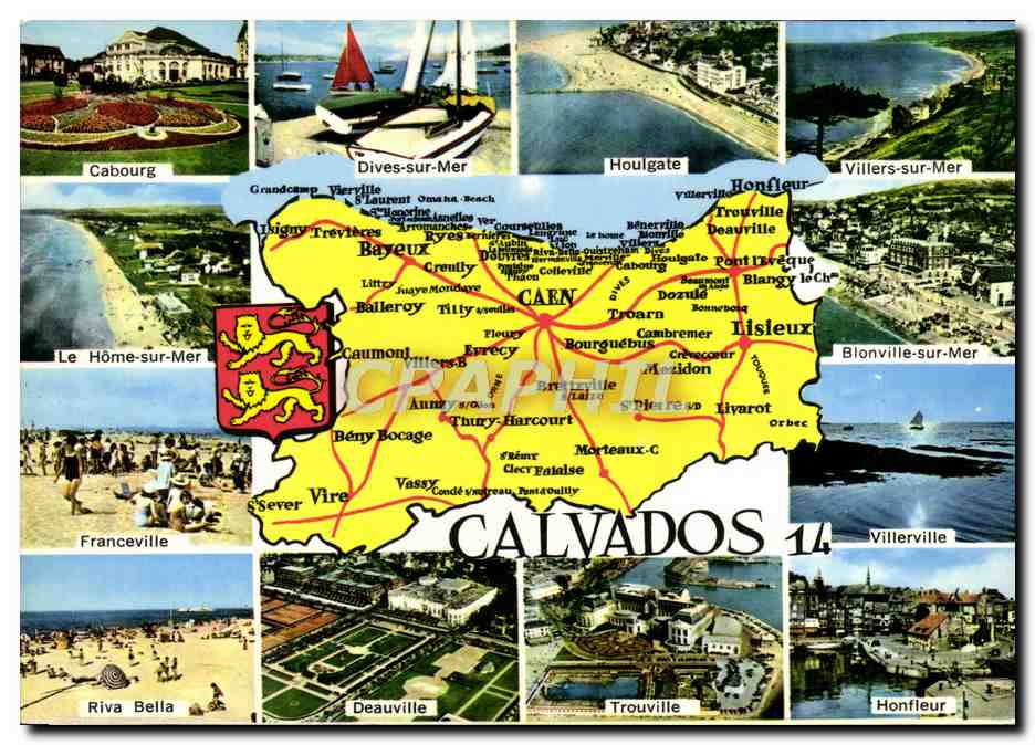 Calvados — Carte postale touristique avec carte et photos de lieux — éditée par ARTAUD Frères