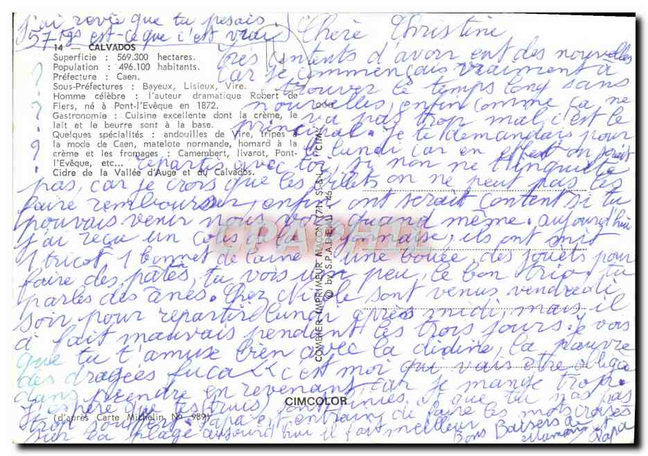 CPM Calvados Falaise Grancamp Vire Trouville St Aubin sur Mer Bayeux  — Verso