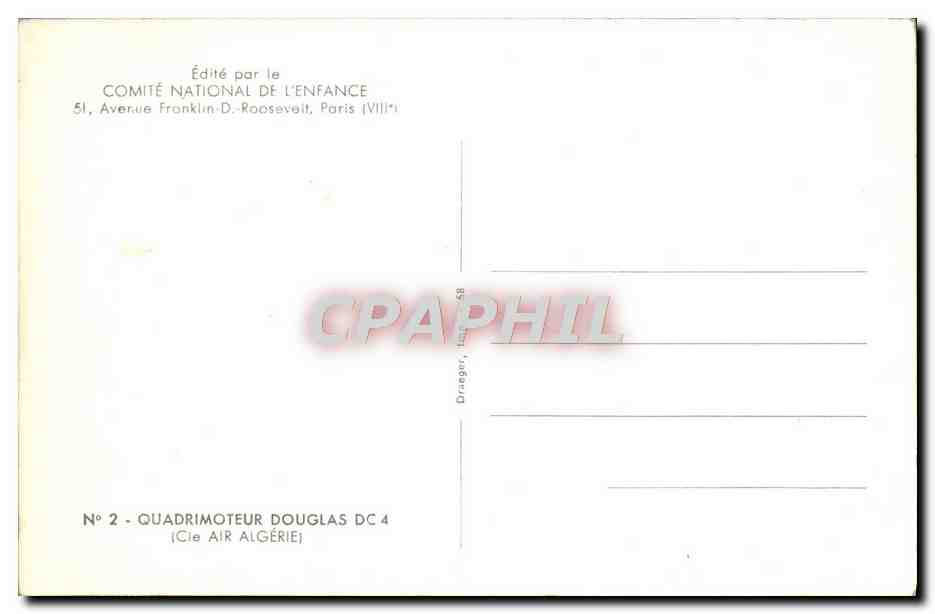 CPM Quadrimoteur Douglas DC4 Cie Air Algerie Avion — Rückseite