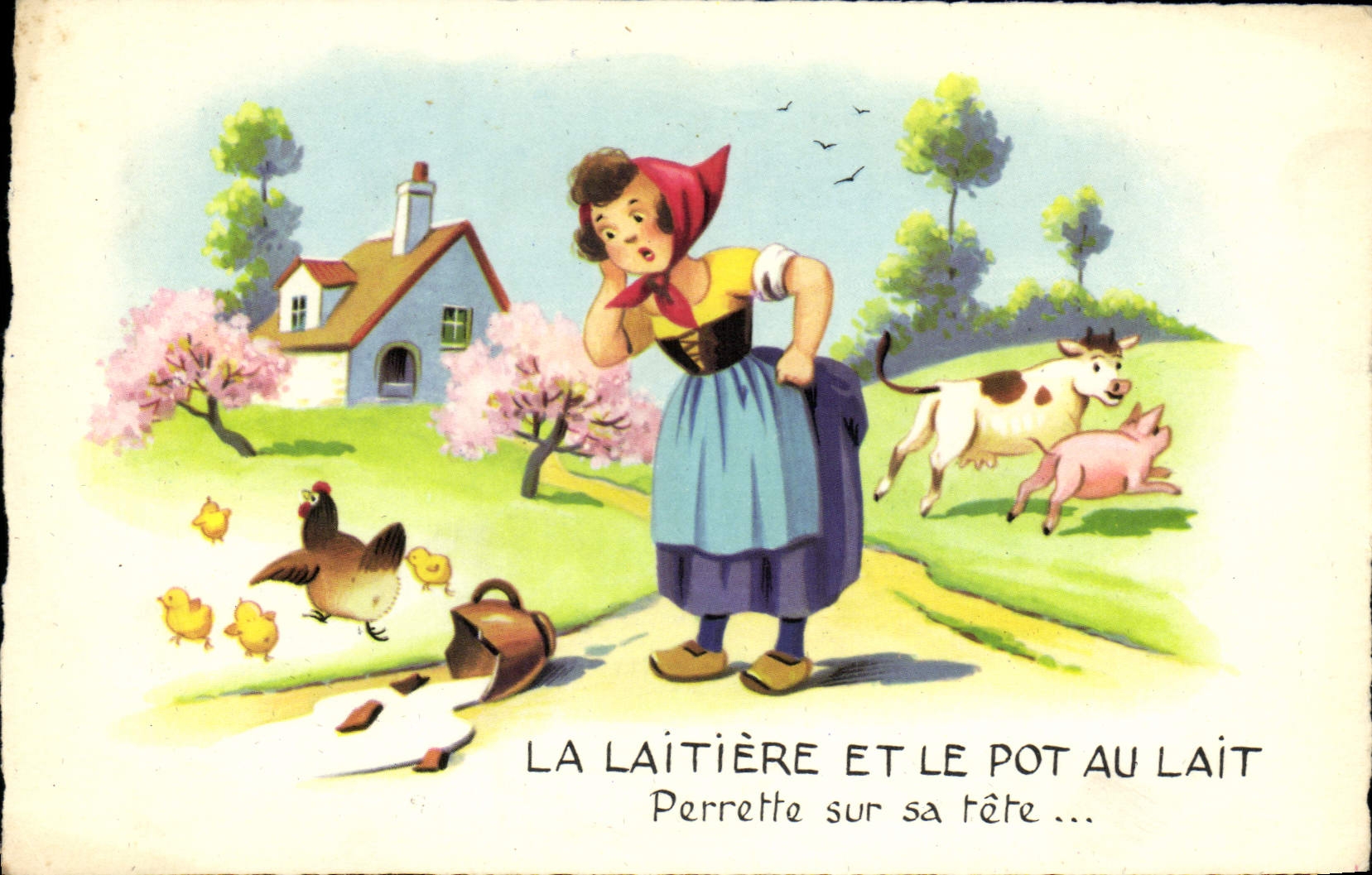 CPM La Laitiere Et Le Pot Au Lait Perrette sur sa tete