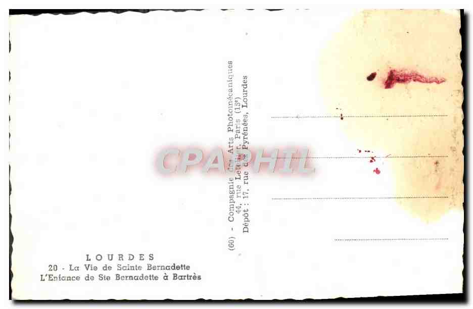 CPM Lourdes La Vie de Sainte Bernadette L'enfance de Ste Bernadette a Bartres Moutons Chien — Verso