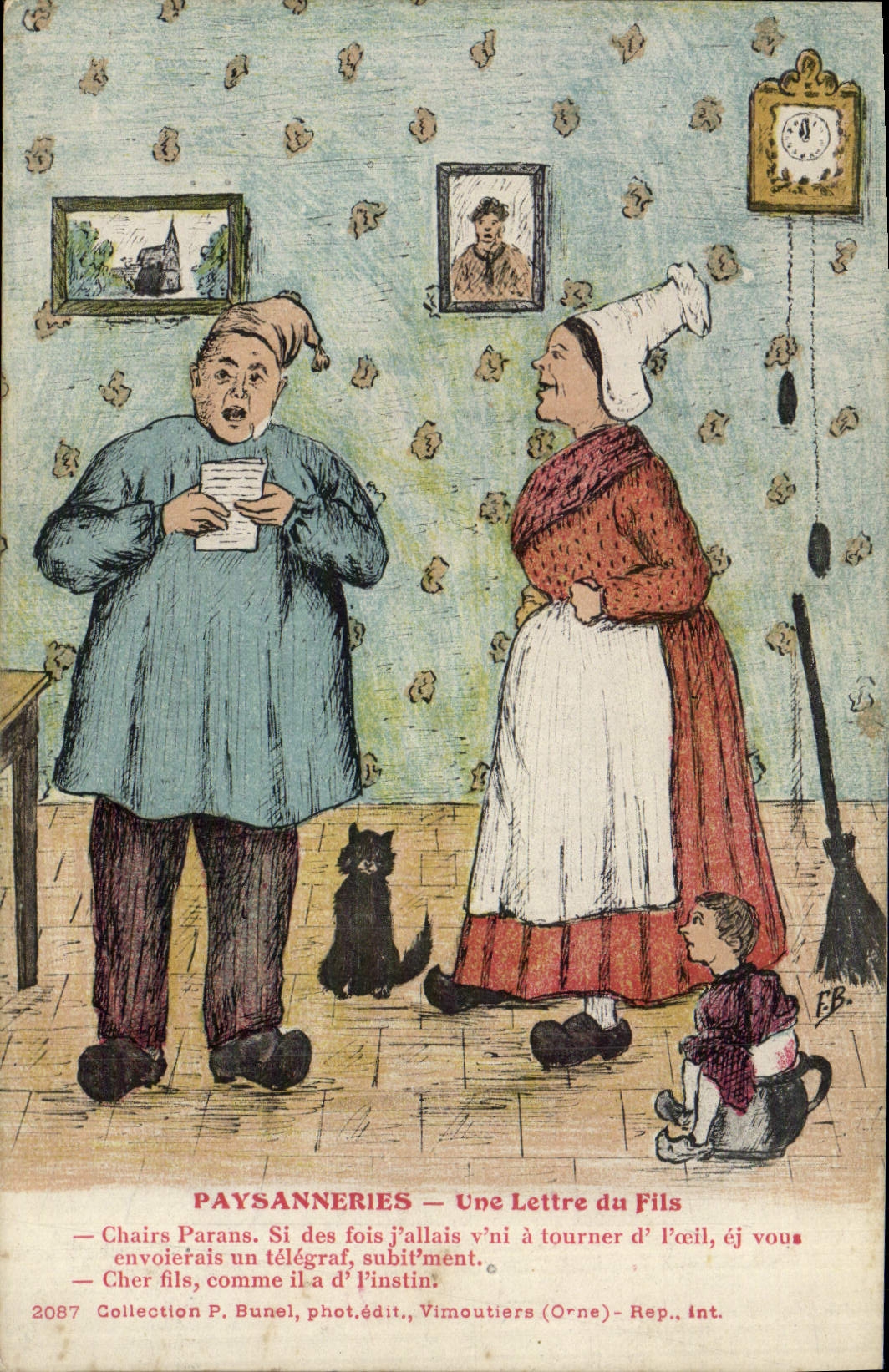 CPA Paysanneries Une Lettre Du Fils Folklore Chat 