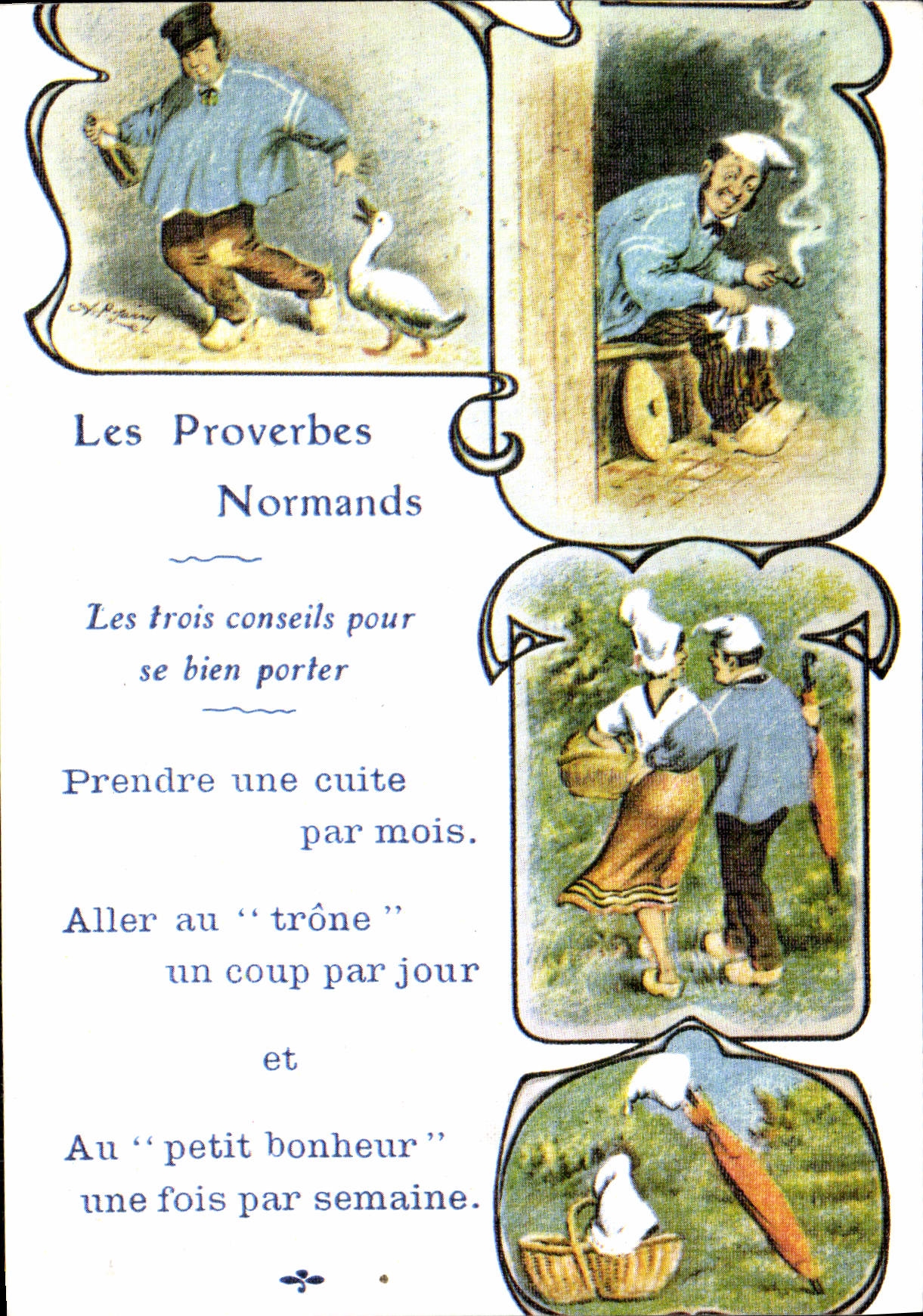 Les Proverbes Normands — Les trois conseils pour se bien porter — Vieilles Affiches du Temps Passé, n°997