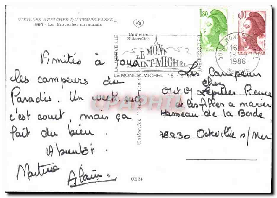 Les Proverbes Normands — Les trois conseils pour se bien porter — Vieilles Affiches du Temps Passé, n°997 — Rückseite