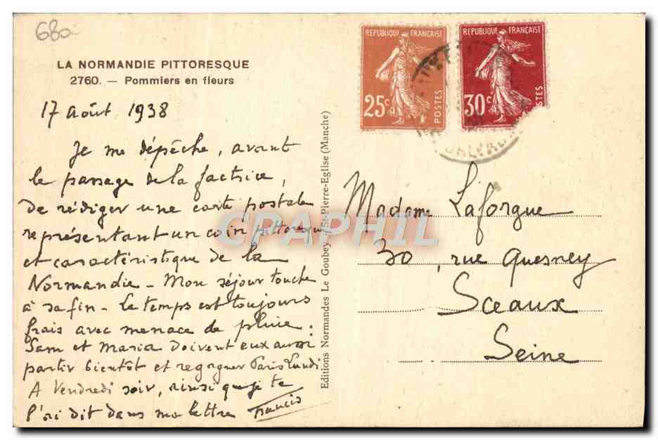 CPA La Normandie Pittoresque Pommiers En Fleurs  — Verso