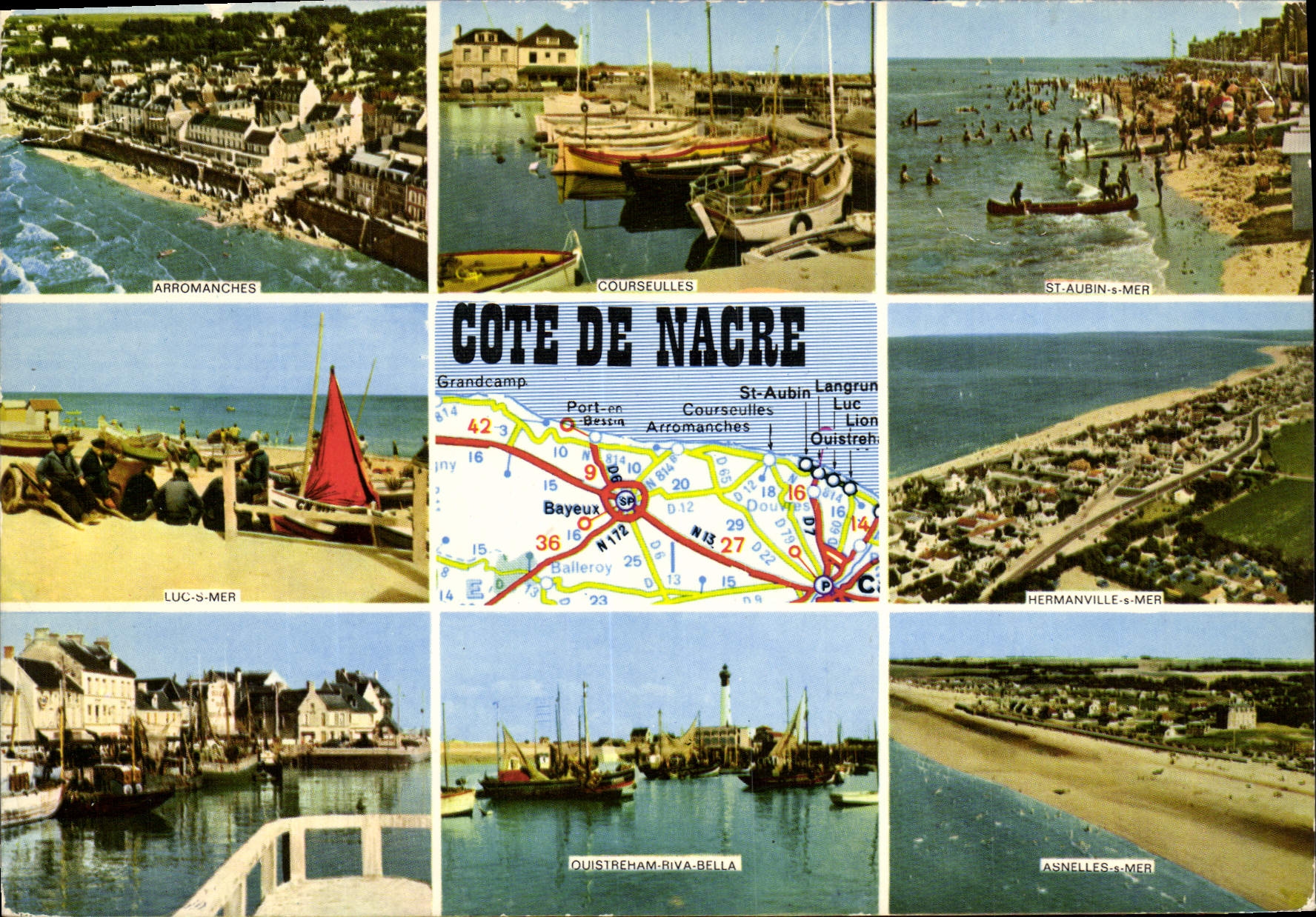 Côte de Nacre — Carte postale touristique avec vue de plusieurs stations balnéaires — Imprimeur Michelin, n° PP.999.00.1005