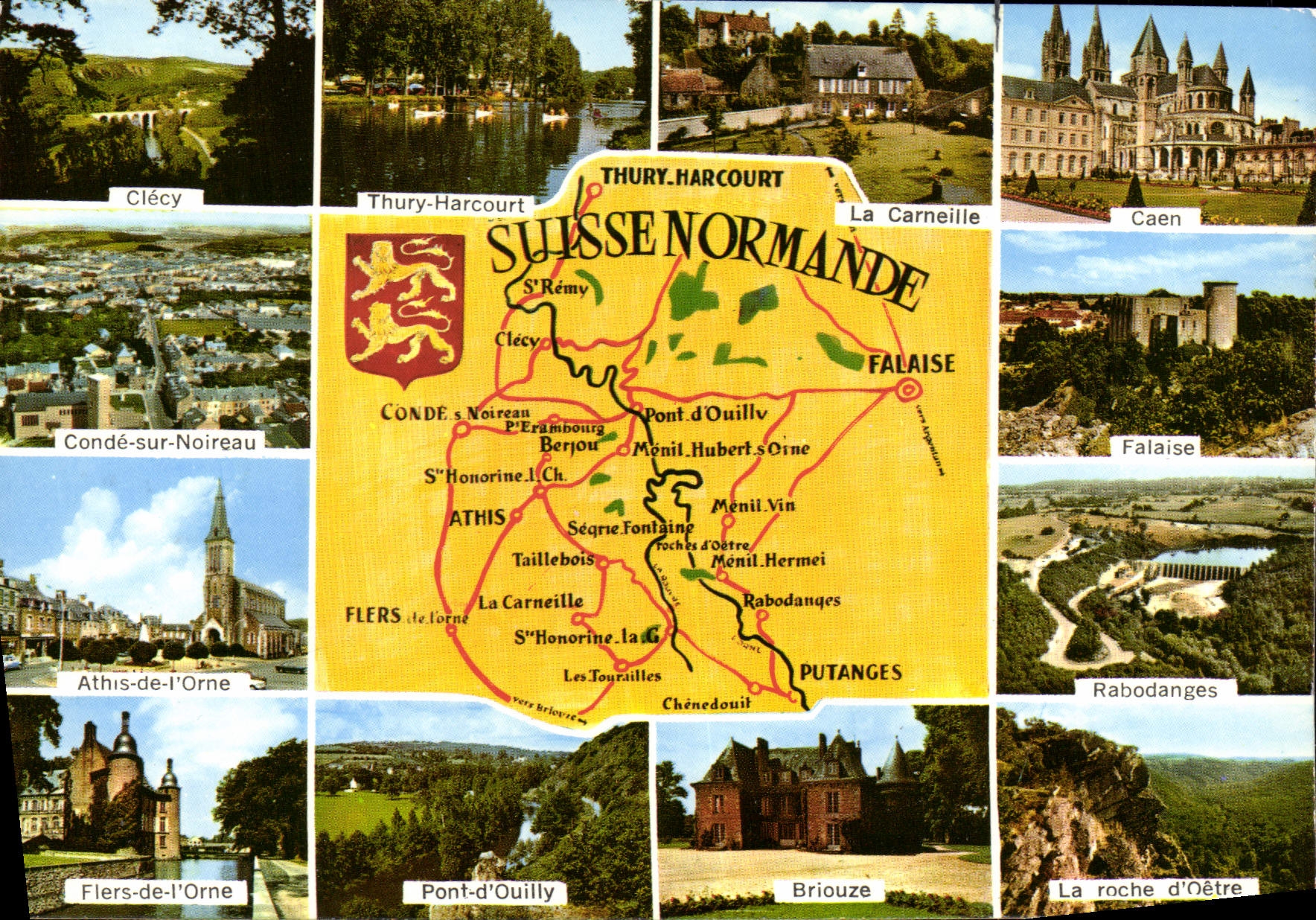 Suisse Normande — Carte postale panoramique avec carte et 9 vignettes — Éditeur Couleurs Naturelles, n° 103
