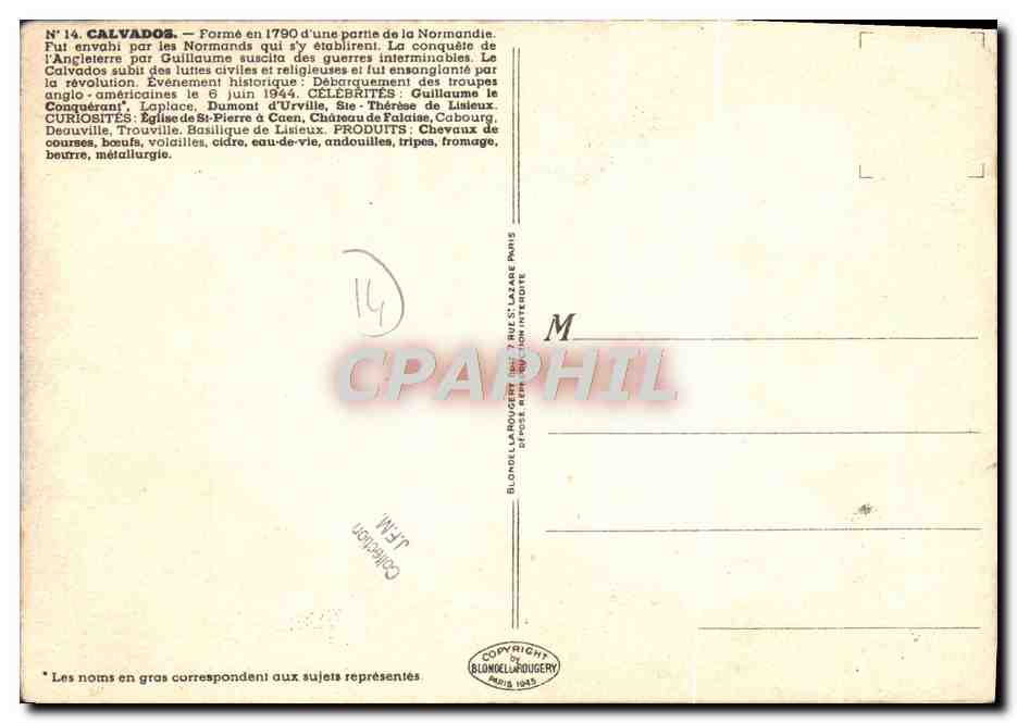 CPM Calvados Bayeux Caen — Verso