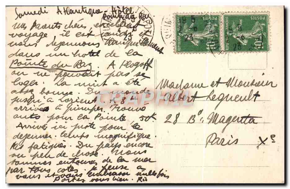 CPa La Pointe du Raz L'Enfer de Plogoff La cheminee du diable — Rückseite