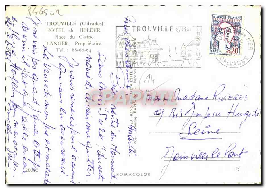 CPM Trouville Reine des Plages Hotel du Helder Place du Casino Langer — Back