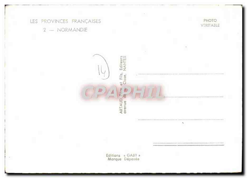 Normandie — Carte postale illustrée — Éditions Gaby, Nantes — Verso