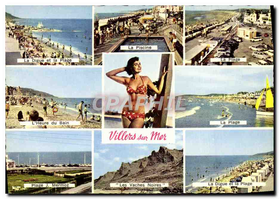 Villers-sur-Mer — vista panorámica con la Digue, la Plage, la Piscine y las Vaches Noires — EKTACAP