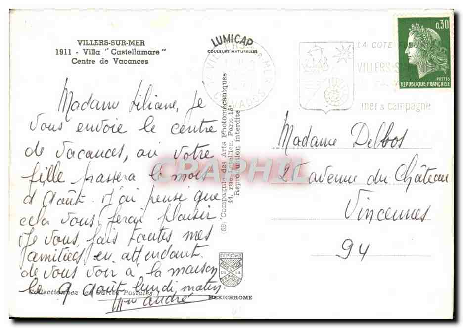 CPM Villers Sur Mer Villa Castellamare Centre de Vacances Colonie — Rückseite
