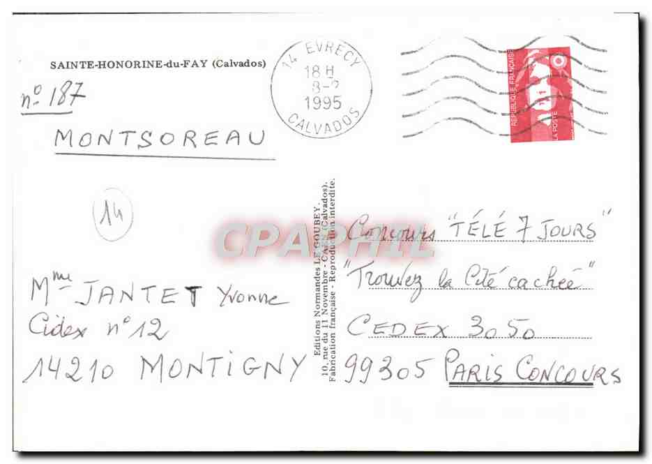 CPM Saint Honorine Du Fay — Verso